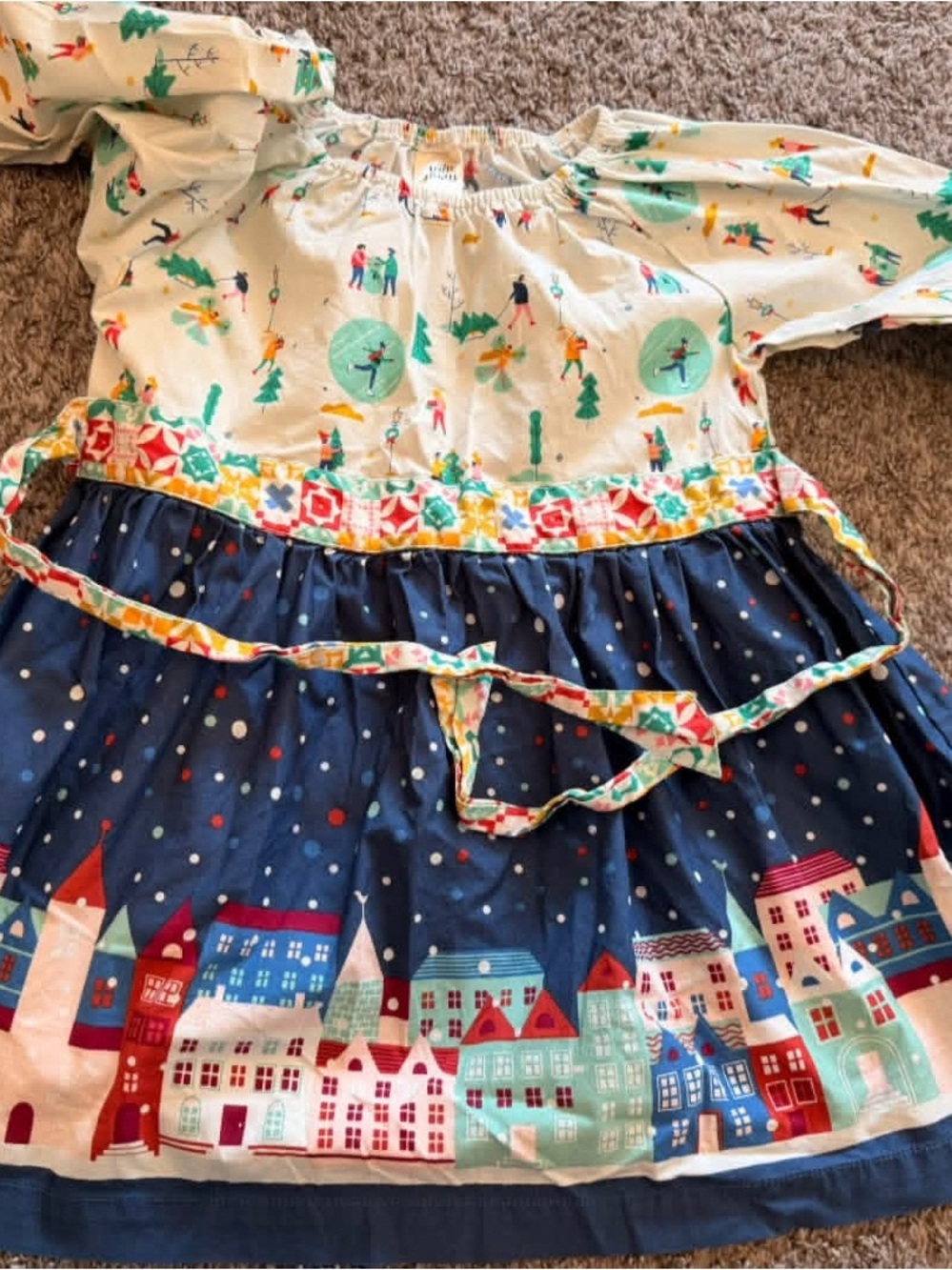 Wildflowers Navy, Cream & Multicolor Holiday Village Skirt
